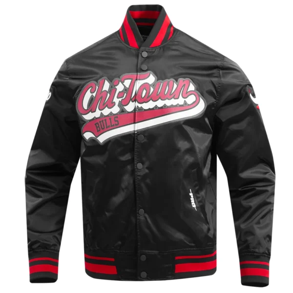 Chicago Bulls Script Tail Varsity Black Jacket