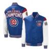 Chicago Cubs 3x World Series Champions Full-Snap BlueWhite Polyester Varsity Jacket 2