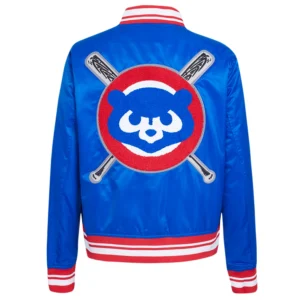 Chicago Cubs Mashup Women’s Full-Snap Satin Varsity Blue Jacket 1