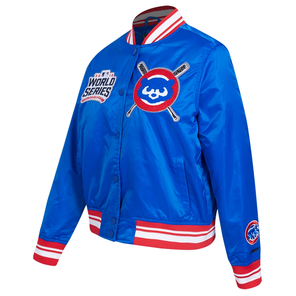 Chicago Cubs Mashup Women’s Full-Snap Satin Varsity Blue Jacket 2