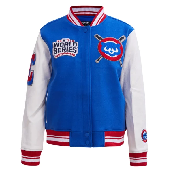 Chicago Cubs Mashup Women’s Wool & Leather Varsity BlueWhite Jacket