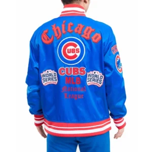 Chicago Cubs Old English Blue Satin Varsity Jacket 1