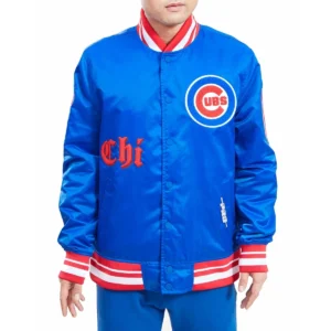 Chicago Cubs Old English Blue Satin Varsity Jacket