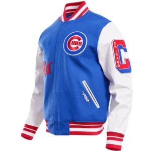 Chicago Cubs Old English Wool & Leather BlueWhite Varsity Jacket 2