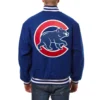 Chicago Cubs One Color Handcrafted Logo Wool Varsity Blue Jacket 1