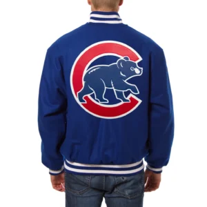 Chicago Cubs One Color Handcrafted Logo Wool Varsity Blue Jacket 1