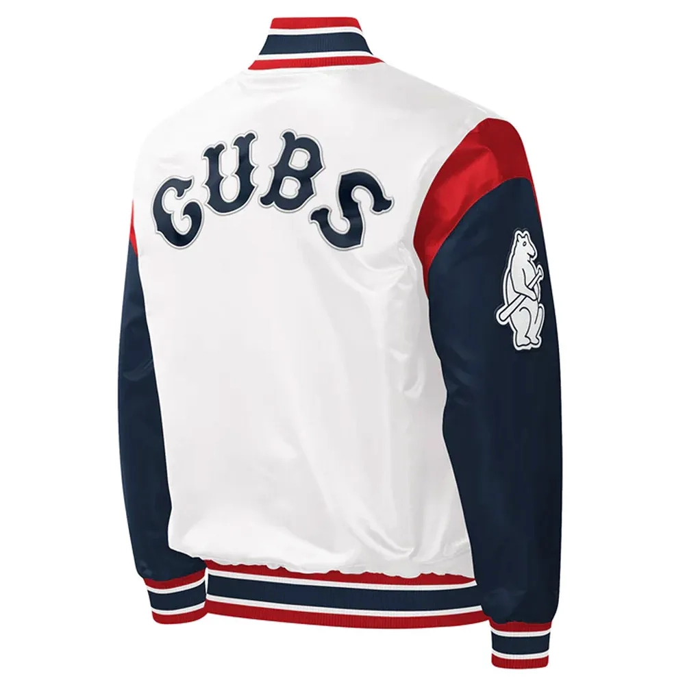 Chicago Cubs Pitch Satin Varsity WhiteNavy Jacket 1