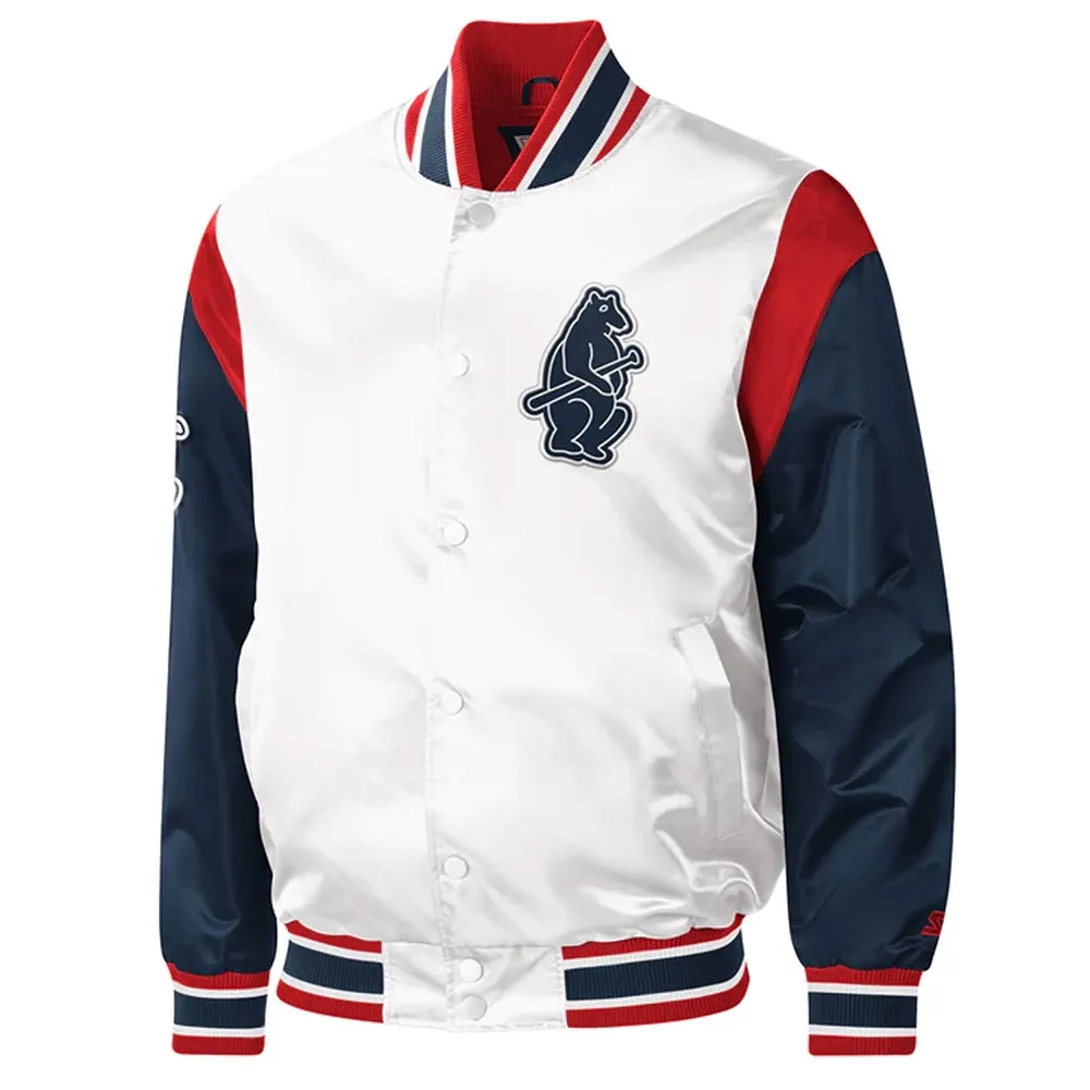 Chicago Cubs Pitch Satin Varsity WhiteNavy Jacket