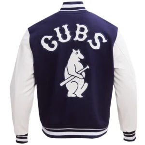 Chicago Cubs Retro Classic NavyWhite Rib Wool & Leather Varsity Jacket 1