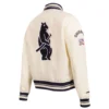 Chicago Cubs Retro Classic Women’s Full-Snap Satin Varsity Cream Jacket 3