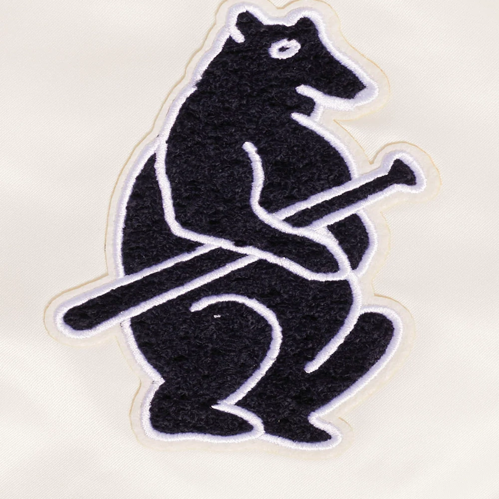 Chicago Cubs Retro Classic Women’s Full-Snap Satin Varsity Cream Jacket 4