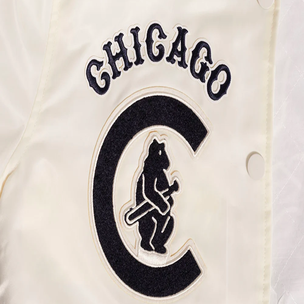 Chicago Cubs Retro Classic Women’s Full-Snap Satin Varsity Cream Jacket 5