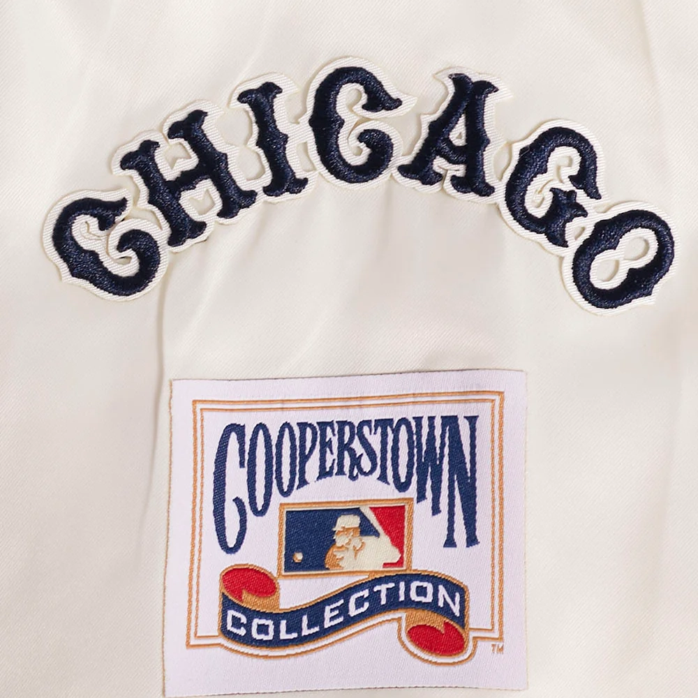 Chicago Cubs Retro Classic Women’s Full-Snap Satin Varsity Cream Jacket 6