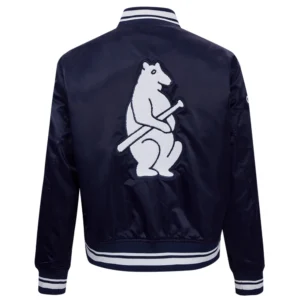 Chicago Cubs Retro Classic Women’s Full-Snap Satin Varsity Navy Jacket 1