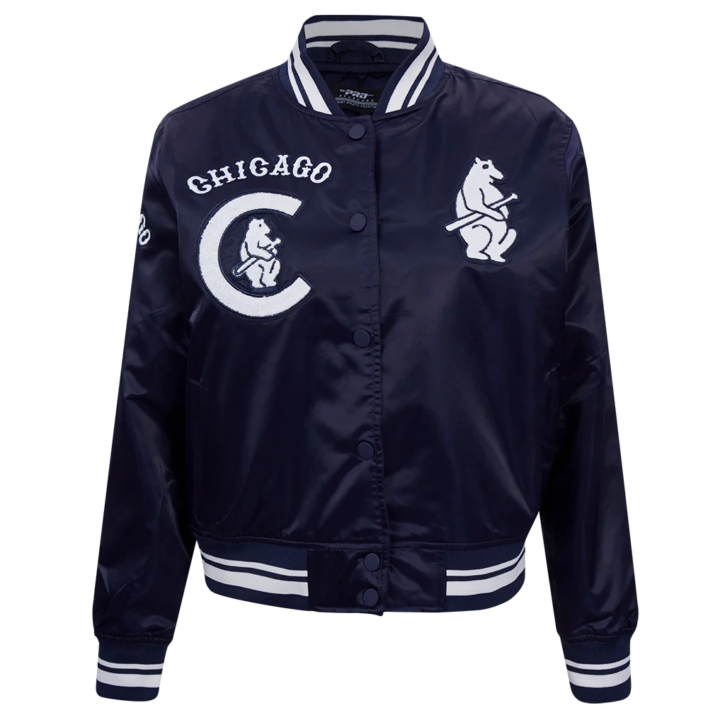 Chicago Cubs Retro Classic Women’s Full-Snap Satin Varsity Navy Jacket