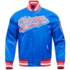Chicago Cubs Script Tail Rib Knitted Satin Varsity Jacket