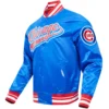 Chicago Cubs Script Tail Rib Knitted Satin Varsity Jacket 2