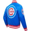 Chicago Cubs Script Tail Rib Knitted Satin Varsity Jacket 3