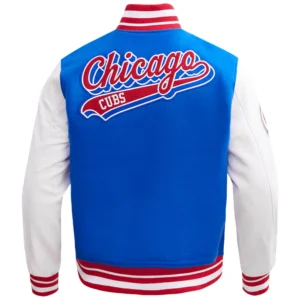Chicago Cubs Script Tail Rib Knitted Wool & Leather Varsity Jacket 1