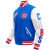 Chicago Cubs Script Tail Rib Knitted Wool & Leather Varsity Jacket 2