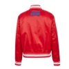 Chicago Cubs Script Tail Women’s Satin Varsity Jacket – Red 1