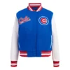 Chicago Cubs Script Tail Women’s Wool & Leather Varsity BlueWhite Jacket