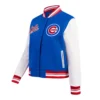 Chicago Cubs Script Tail Women’s Wool & Leather Varsity BlueWhite Jacket 2
