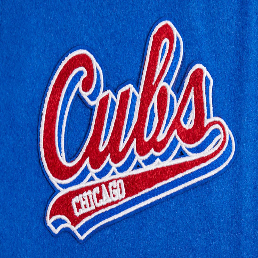 Chicago Cubs Script Tail Women’s Wool & Leather Varsity BlueWhite Jacket 4