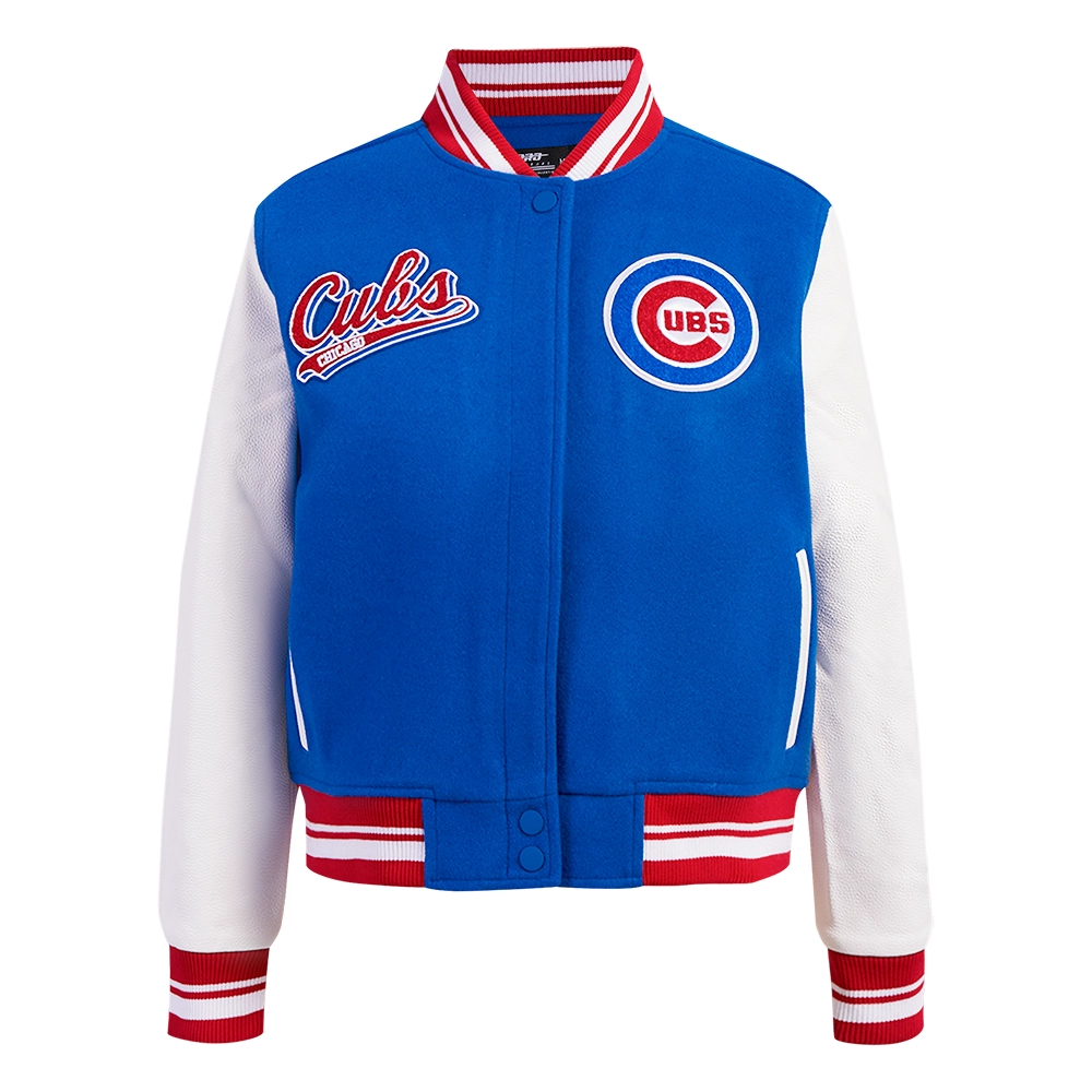 Chicago Cubs Script Tail Women’s Wool & Leather Varsity BlueWhite Jacket