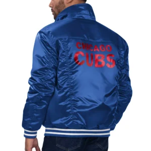 Chicago Cubs Silver Tab Satin Trucker Varsity Jacket – Blue 1