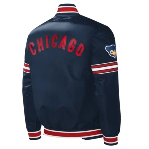 Chicago Cubs Slider Full-Snap Satin Varsity Navy Jacket 1