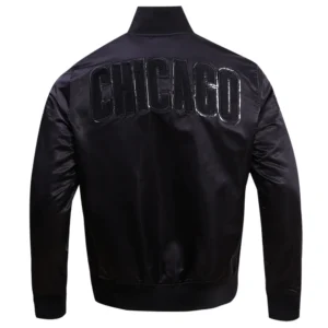Chicago Cubs Triple Black Satin Varsity Jacket 1