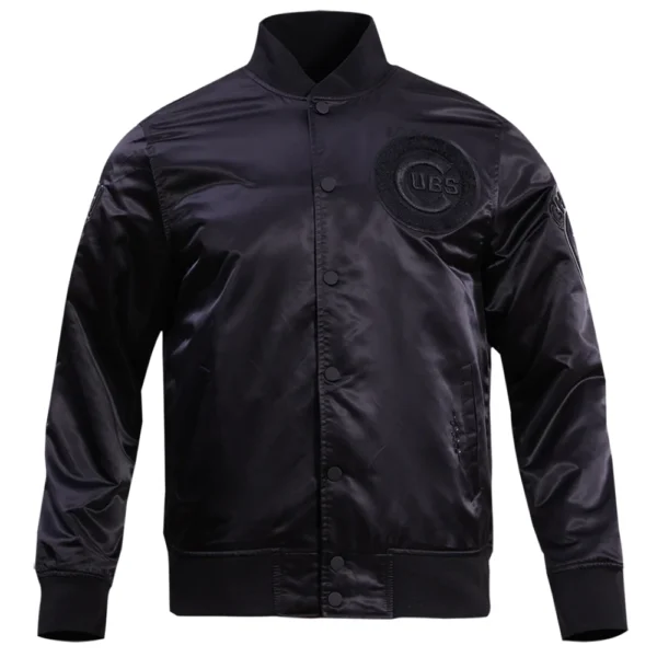 Chicago Cubs Triple Black Satin Varsity Jacket