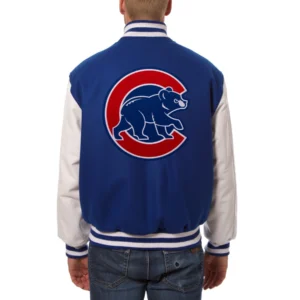 Chicago Cubs Two Tone BlueWhite Wool & Leather Varsity Jacket 1