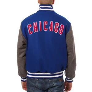Chicago Cubs Two Tone Embroidered Logo BlueGray Wool Varsity Jacket 1