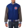 Chicago Cubs Two Tone Embroidered Logo BlueGray Wool Varsity Jacket
