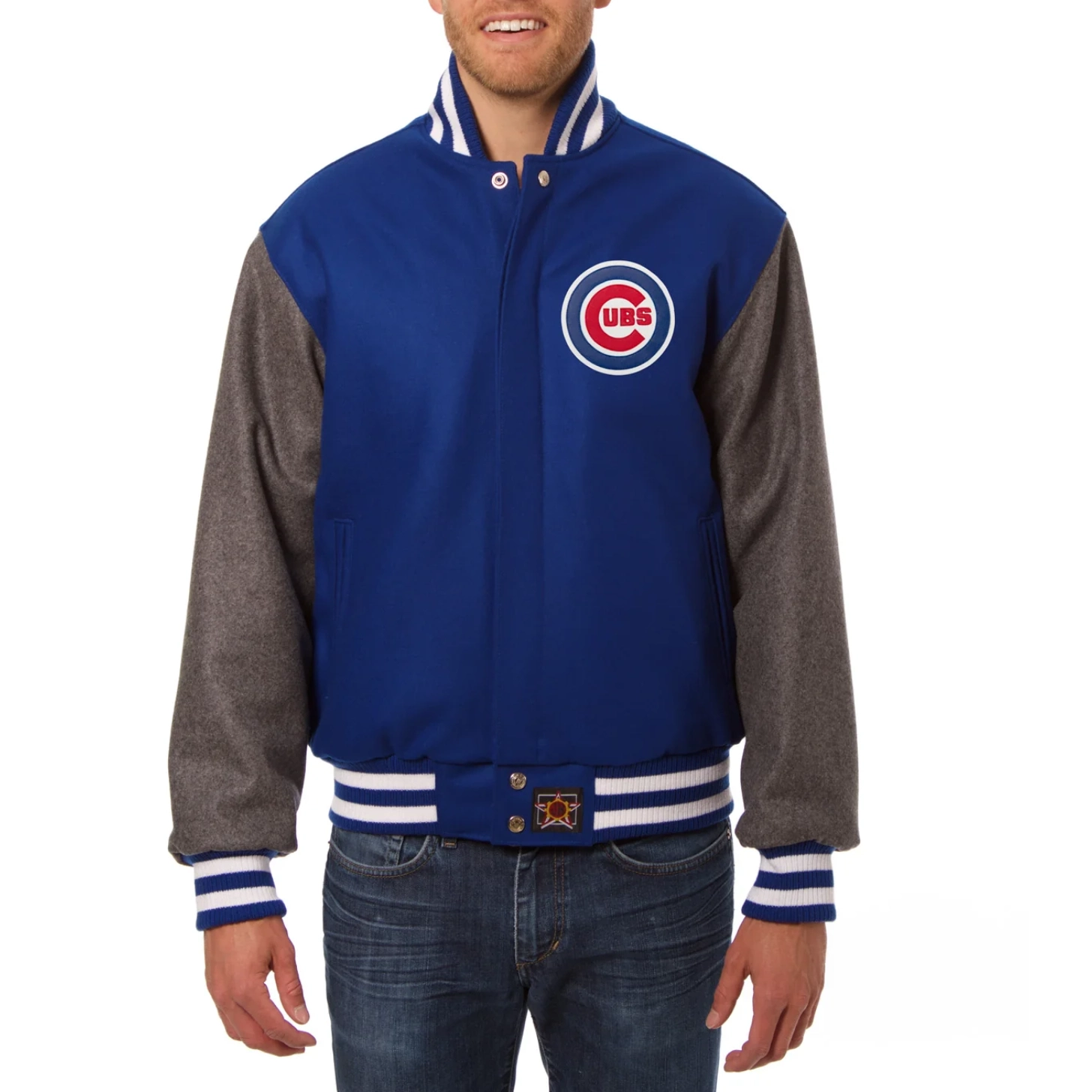Chicago Cubs Two Tone Embroidered Logo BlueGray Wool Varsity Jacket
