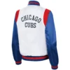 Chicago Cubs Women’s Endzone Full-Snap Satin Varsity Jacket 1