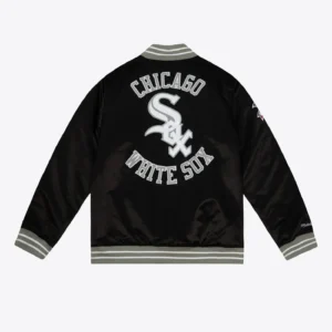 Chicago White Sox Heavyweight Full-Snap Black Satin Varsity Jacket 1