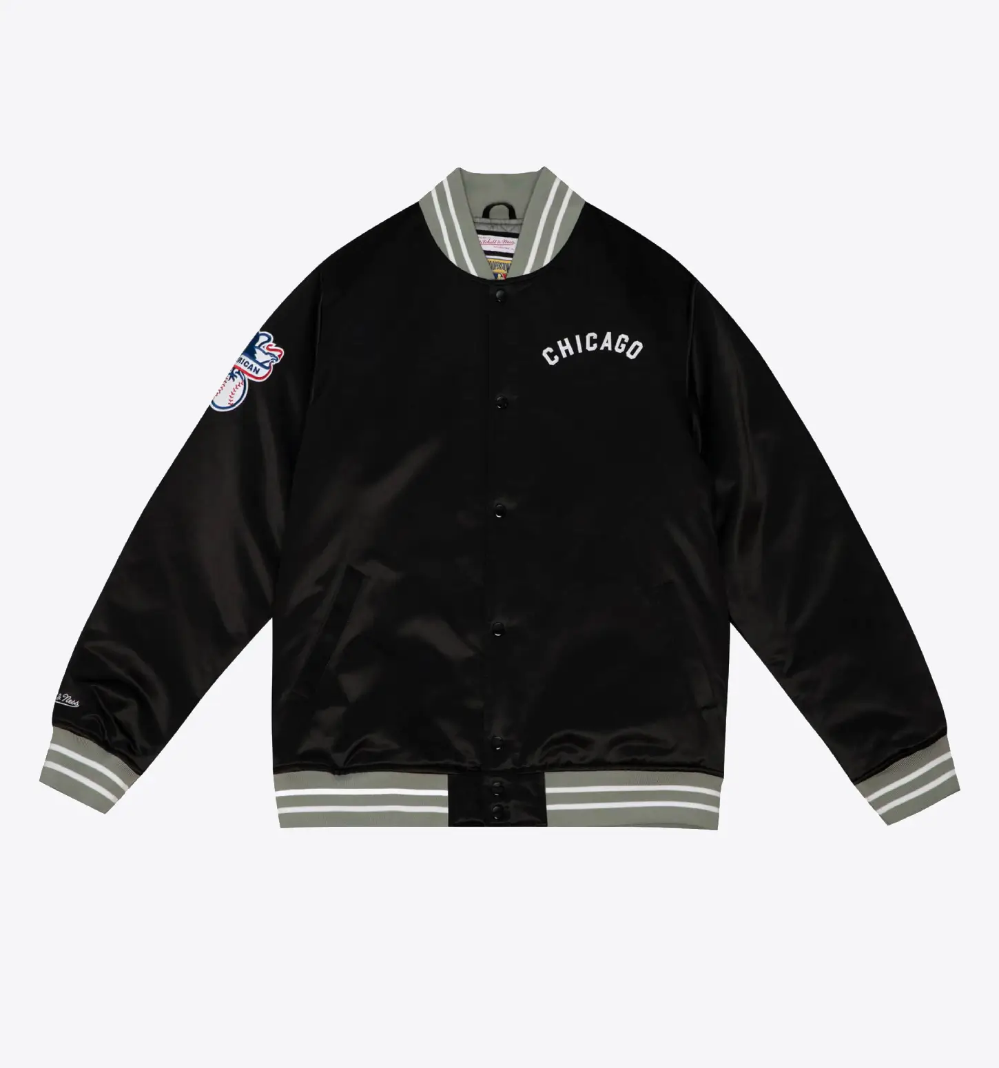 Chicago White Sox Heavyweight Full-Snap Black Satin Varsity Jacket