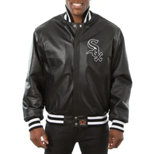 Chicago White Sox Logo Genuine Full Leather Varsity Black Jacket