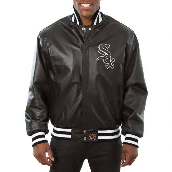 Chicago White Sox Logo Genuine Full Leather Varsity Black Jacket