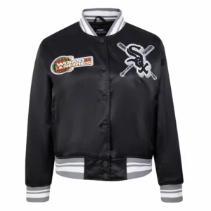 Chicago White Sox Mashup Full-Snap Woman’s Black Satin Varsity Jacket