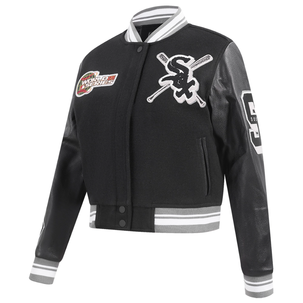 Chicago White Sox Mashup Women’s Wool & Leather Varsity Black Jacket 2