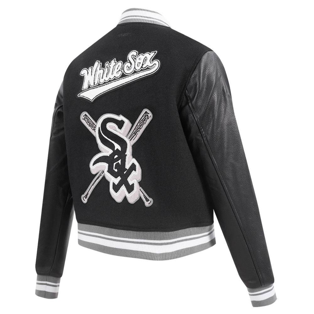 Chicago White Sox Mashup Women’s Wool & Leather Varsity Black Jacket 3