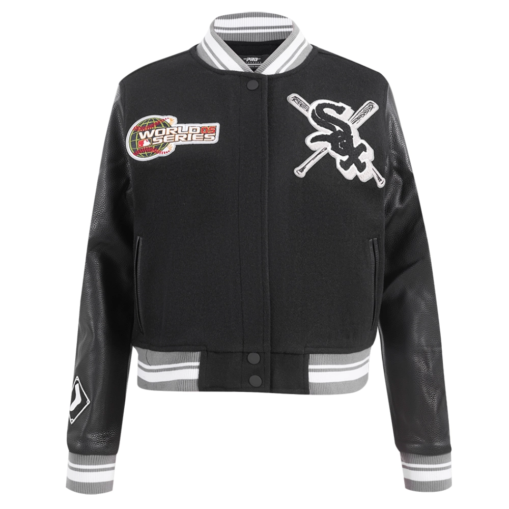 Chicago White Sox Mashup Women’s Wool & Leather Varsity Black Jacket