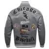 Chicago White Sox Old English Ribbed Knitted Satin Varsity Jacket – Gray 1