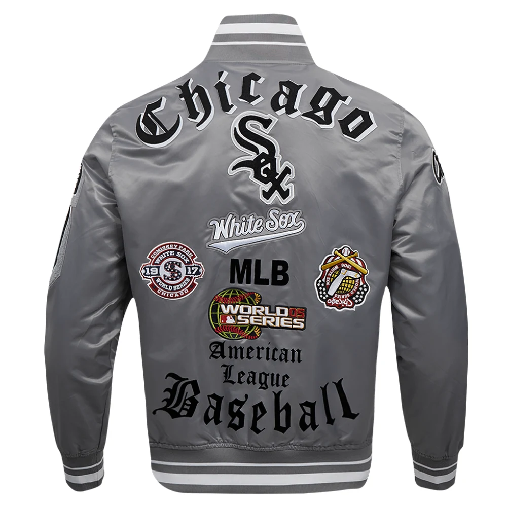 Chicago White Sox Old English Ribbed Knitted Satin Varsity Jacket – Gray 1