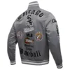 Chicago White Sox Old English Ribbed Knitted Satin Varsity Jacket – Gray 2