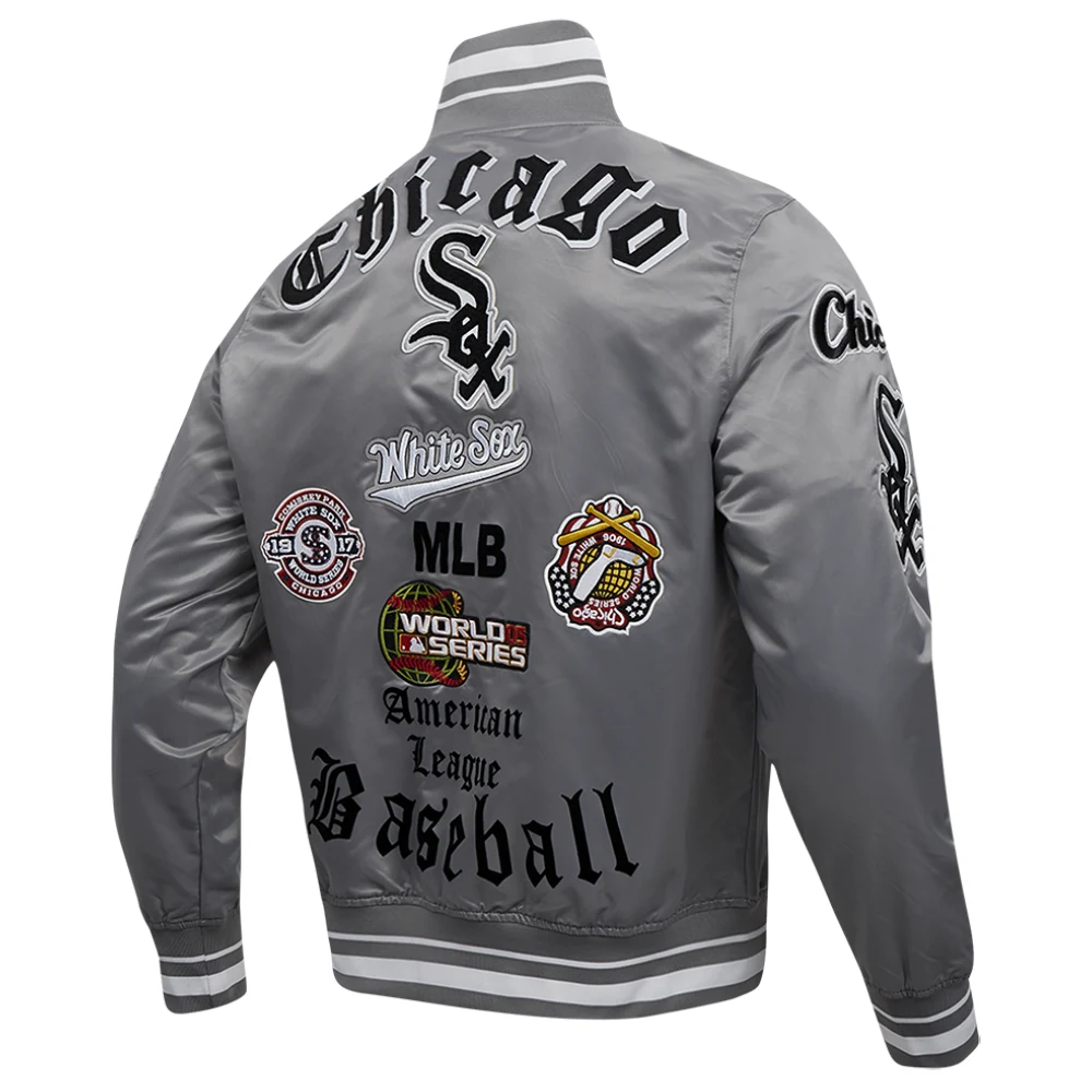 Chicago White Sox Old English Ribbed Knitted Satin Varsity Jacket – Gray 2